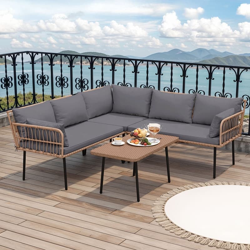 Moasis Outdoor Patio All-Weather Wicker Loveseat/Bistro Set/Sectional Sofa with Cushions and Lumbar Pillows