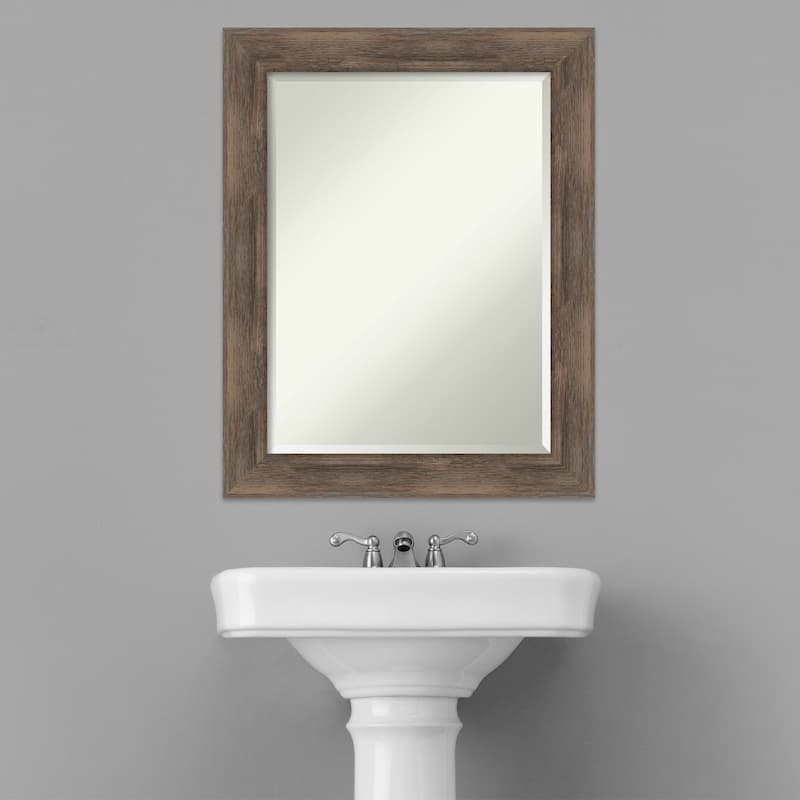 Beveled Wood Bathroom Wall Mirror - Hardwood Mocha Frame - Hardwood Mocha