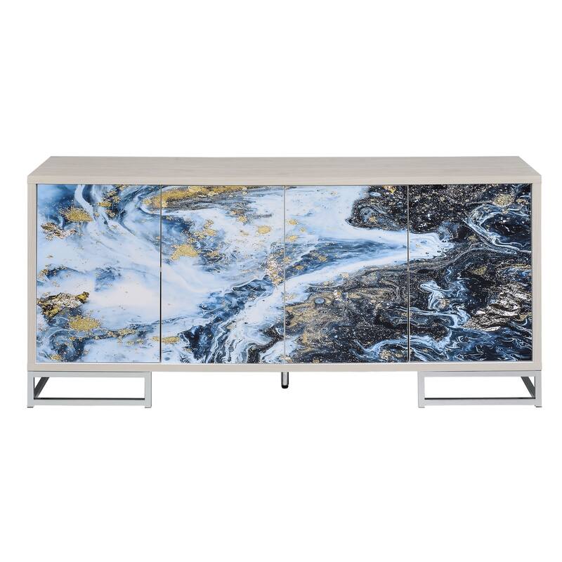Liam Blue Marble Paint & Chrome Finish Console Cabinet