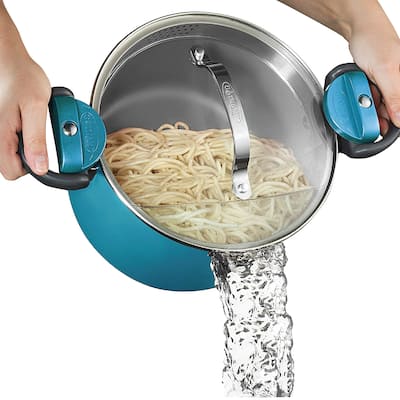 Gotham Steel Ocean Blue 5 QT Multi Purpose Pasta Pot with Twist and Lock Handles