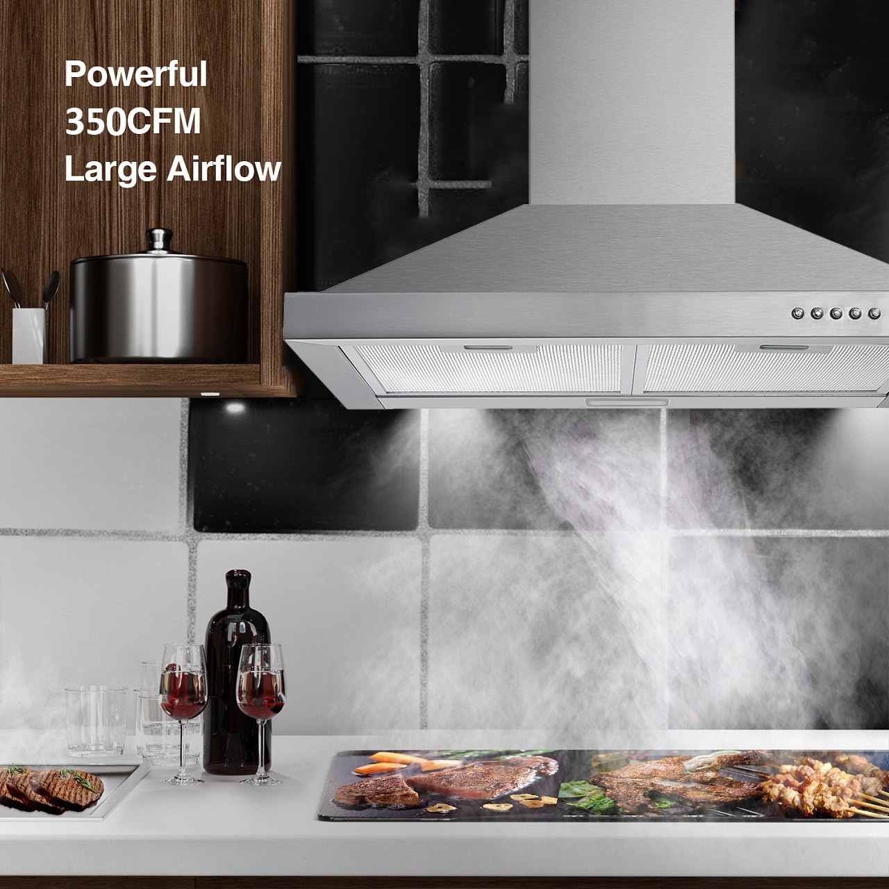 450 CFM Smart Ducted Insert Range Hood with Push Button and Removable