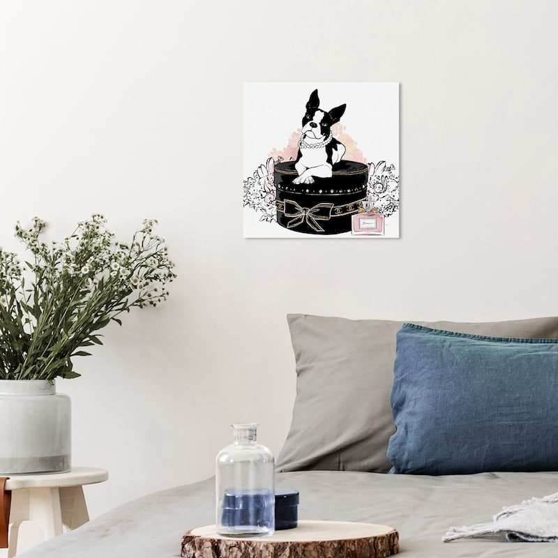 Wynwood Studio Canvas Animals Frenchie Beauty Black and Light Pink Modern & Contemporary Wall Art Canvas Print - 12 x 12