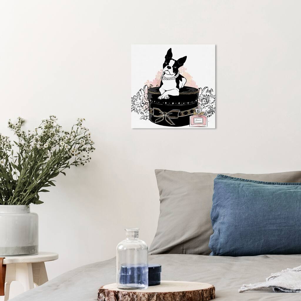 Wynwood Studio Canvas Animals Frenchie Beauty Black and Light Pink Modern & Contemporary Wall Art Canvas Print