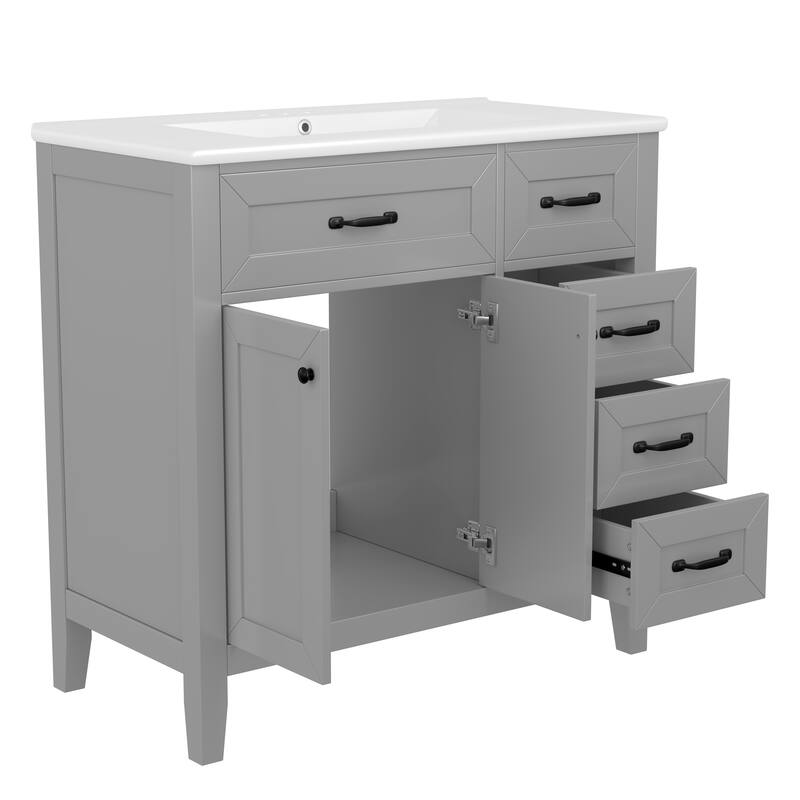 36" Bathroom Vanity with Sink Combo, Gray Bathroom Cabinet with Drawers, Solid Frame and MDF Board