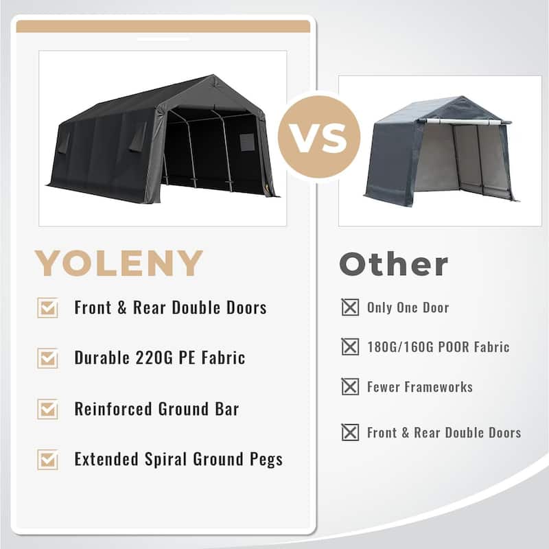 EROMMY Portable Outdoor Storage Shelter, Heavy Duty Carport w/Roll-up Doors & Ventilated Windows, Portable Garage Tent Shelter