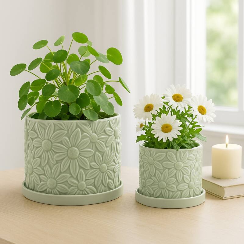 Ceramic Daisy Flower Planter (Set of 2) - 6"