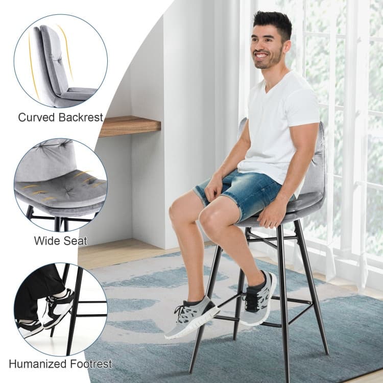2 Pieces 29 Inch Velvet Bar Stools Set with Tufted Back and Footrests - 17.5" x 20" x 41"