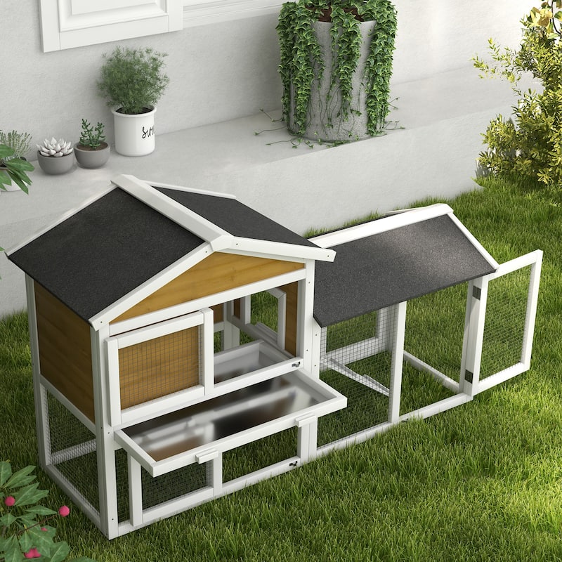 Indoor Outdoor Bunny Hutch with Asphalt Roof and Slide-Out Tray