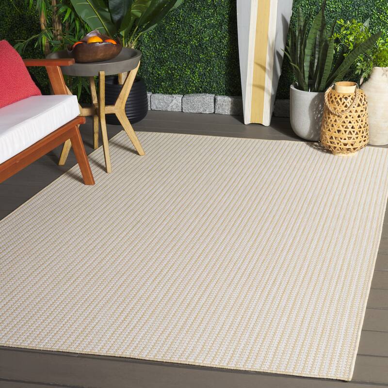 SAFAVIEH Terrace Ribana Indoor/Outdoor Washable Backyard Patio Rug - 6'7" Square - Beige/Ivory