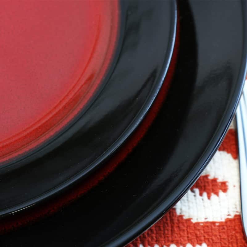 Modern Dining 16 Piece Stoneware Dinnerware Set in Black and Red