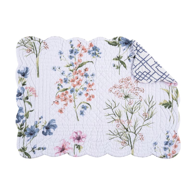 Cynthia Cotton Quilted Reversible Placemats Set of 6, 13" x 19"