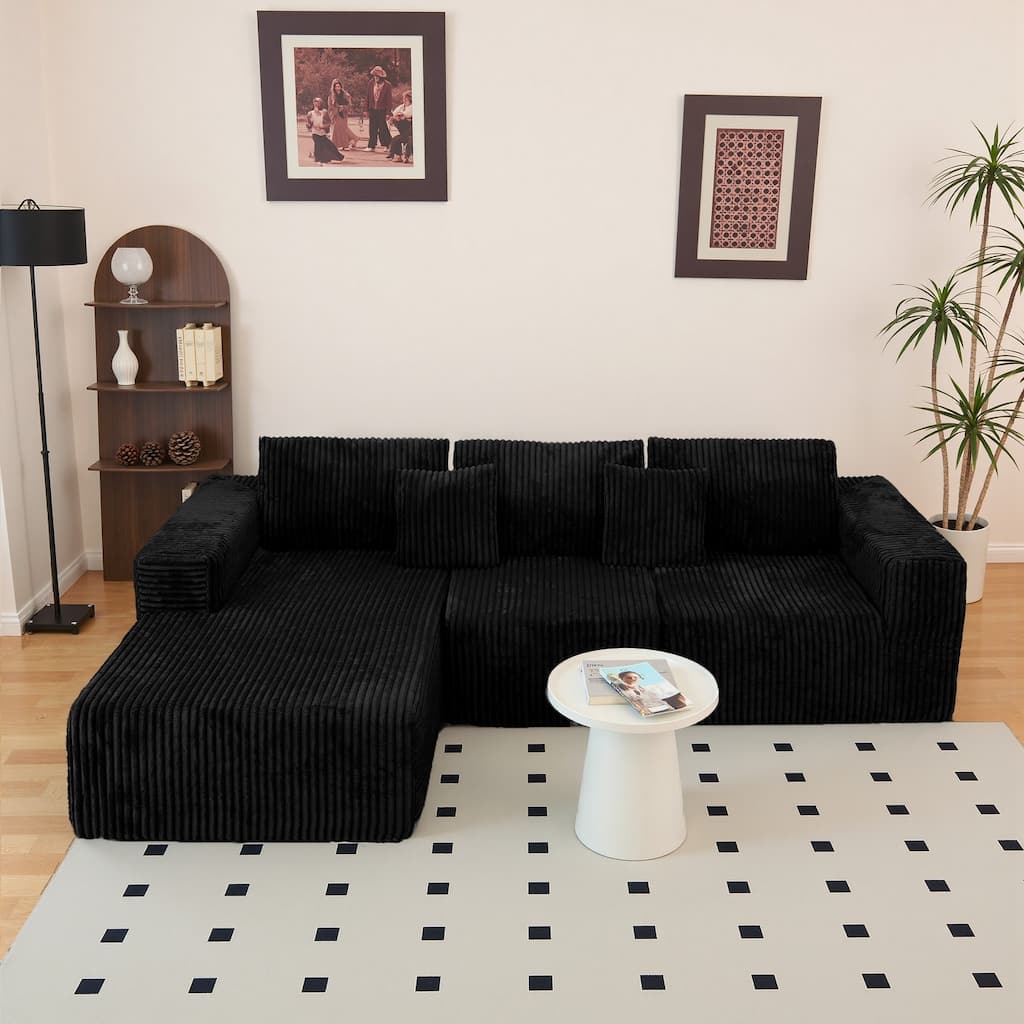 Sofa 113-in Casual Black 3 -seater Reclining Sectional - 8' x 10'