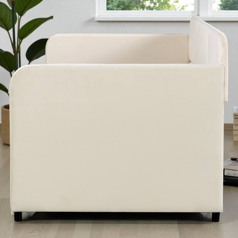 Twin Size Upholstered Daybed with Trundle, Velvet Sofa Bed with Wood Slats, Pull-Out Guest Bed for Bedroom or Living Room