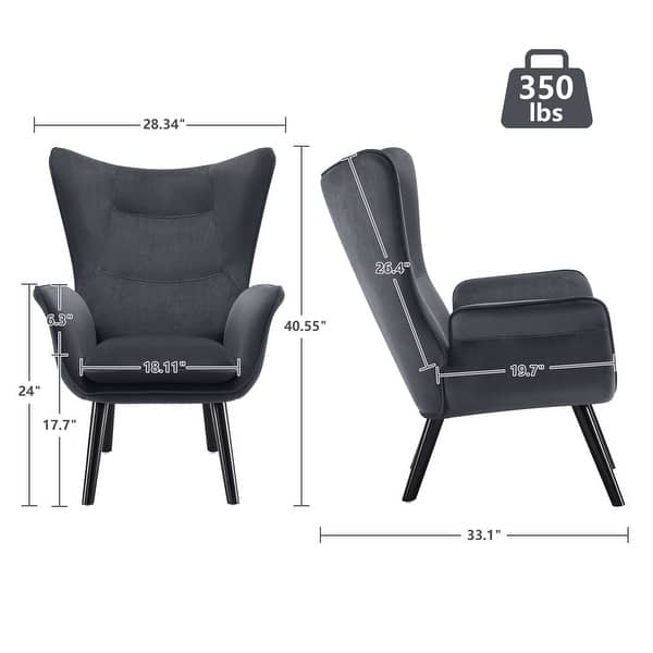 dimension image slide 3 of 6, Upholstered Wingback Armchair Leisure Accent Chair, Single - 40.55" H x 28.34" W x 33.1" D