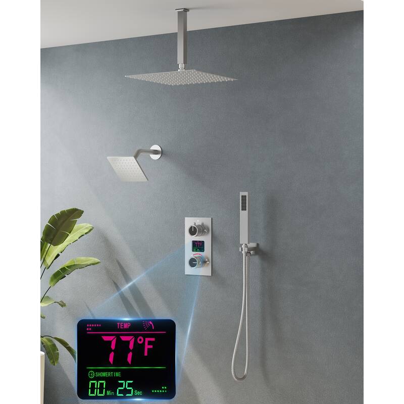 LCD Temperature Display Shower System, Dual Shower Heads Pressure Balance Shower Faucet Set