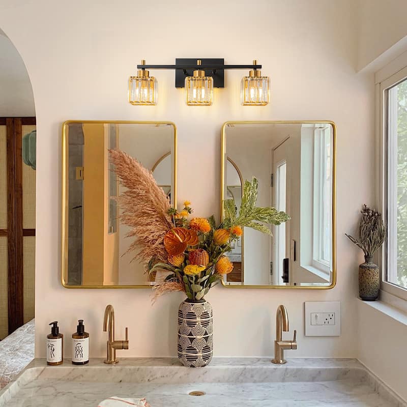 Modern Dimmable Glam Crystal Black Gold Bathroom Vanity Lights