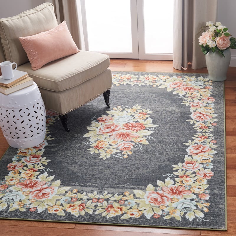 SAFAVIEH Journey Machine Washable Slip Resistant Leslee Shabby Chic - 7' 9" x 10' - Grey/Pink