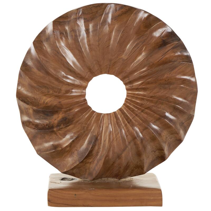 Teak Wood Abstract Handmade Dimensional Circular Decorative Sculpture with Center Cutout - Brown - Roche River Decor