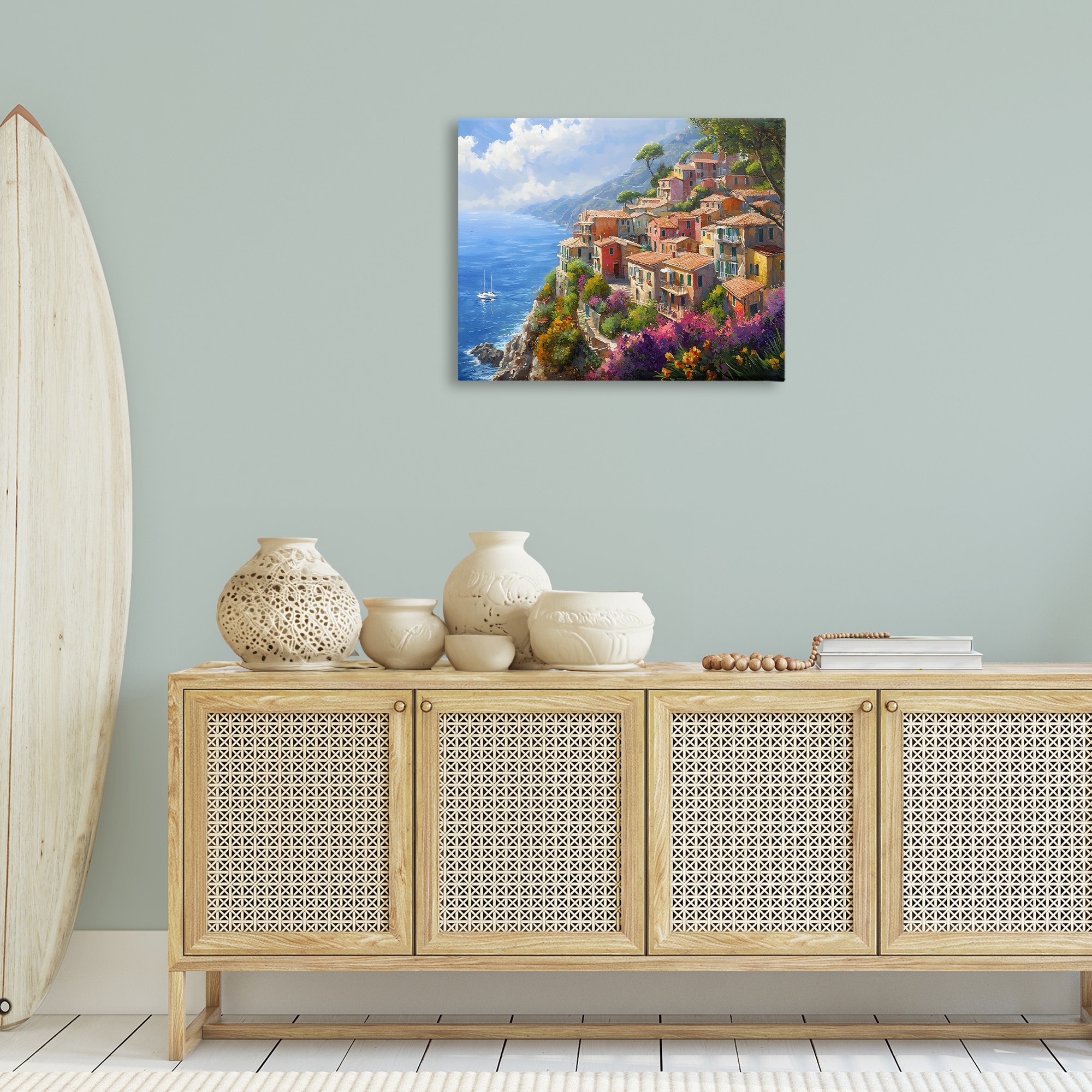Stupell Coastal Seaside Village View Canvas Wall Art Design By
