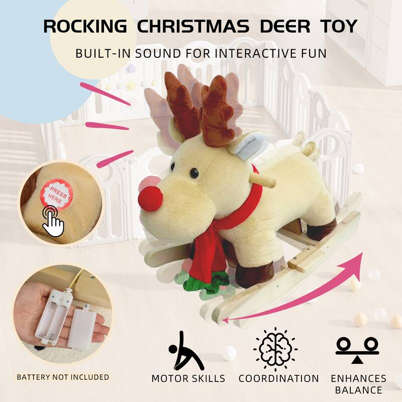 Anmytek Rocking Christmas Deer Toy Plush Interactive Toddler Rocker with Sound Motor Skills Gift