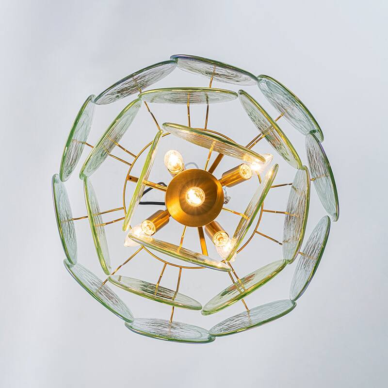 Glam Tiered Pearlescent Green Misty Glass Round Chandelier