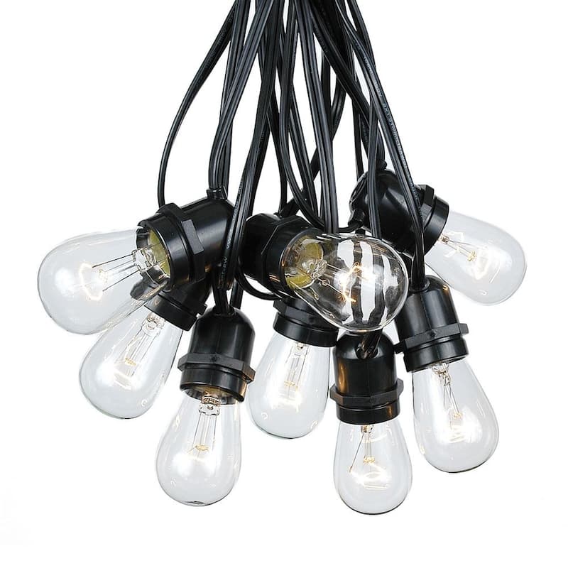37.5 Foot S14 Edison Outdoor Patio String Lights, Market Lights - Black