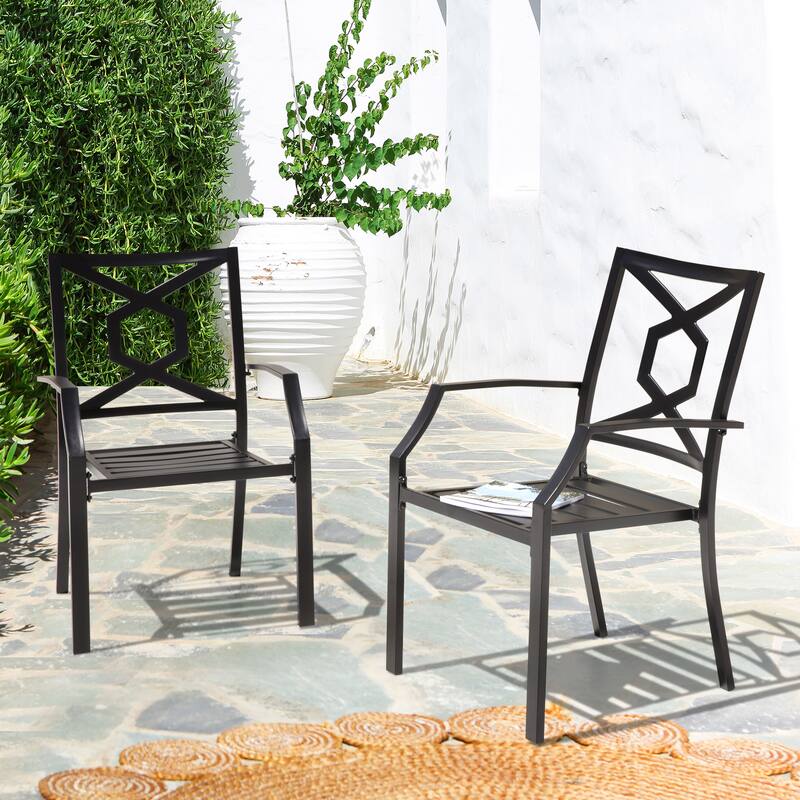 Outdoor Iron Chair Set of 2, Powder-coated Finish, Black