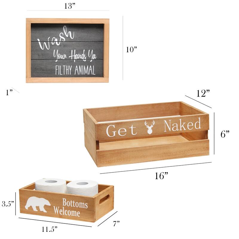 Elegant Designs Three Piece Decorative Wood Bathroom Set