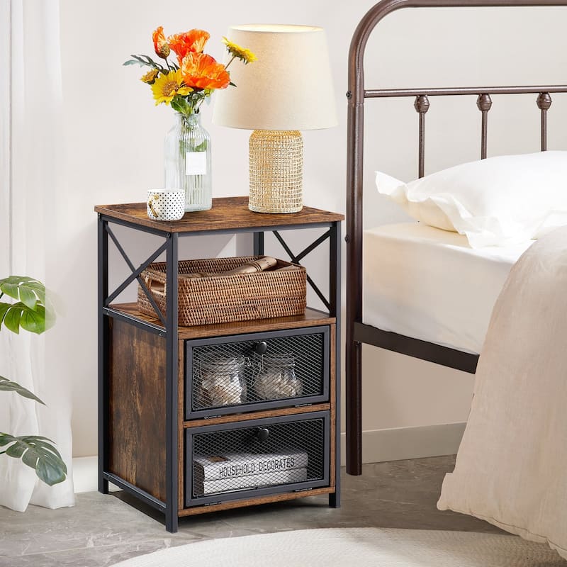 Nightstand, End Side Table with Storage Space and Door,Modern Nightstands for Living Room,Bedroom - Brown