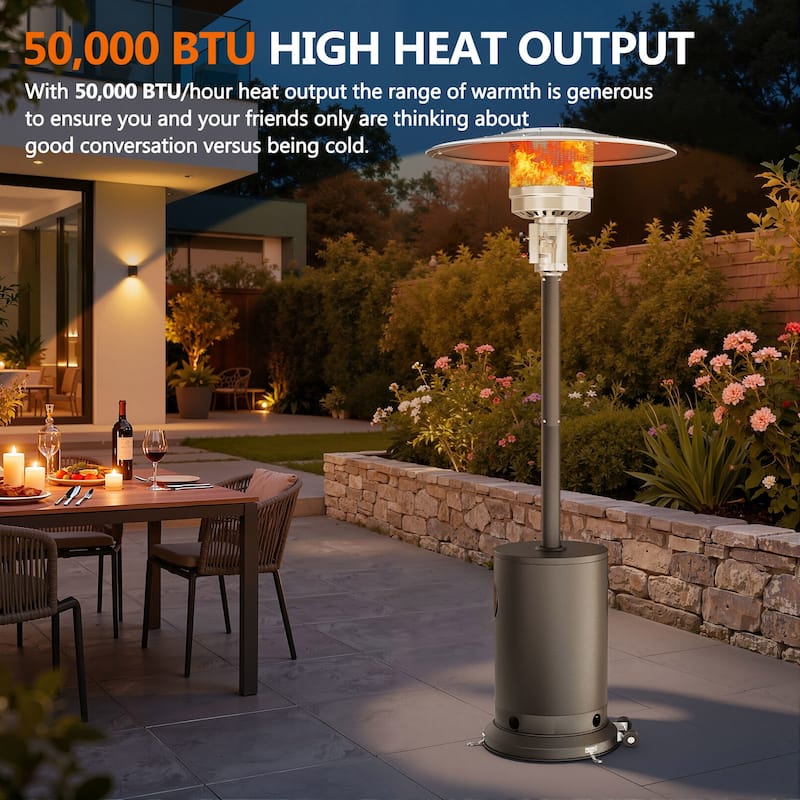 Upgraded 50,000 BTU Stainless Steel Propane Gas Outdoor Patio Heater