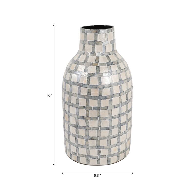 Mosaic Capiz Vase with Checkered Pattern - Tall Flower Vase