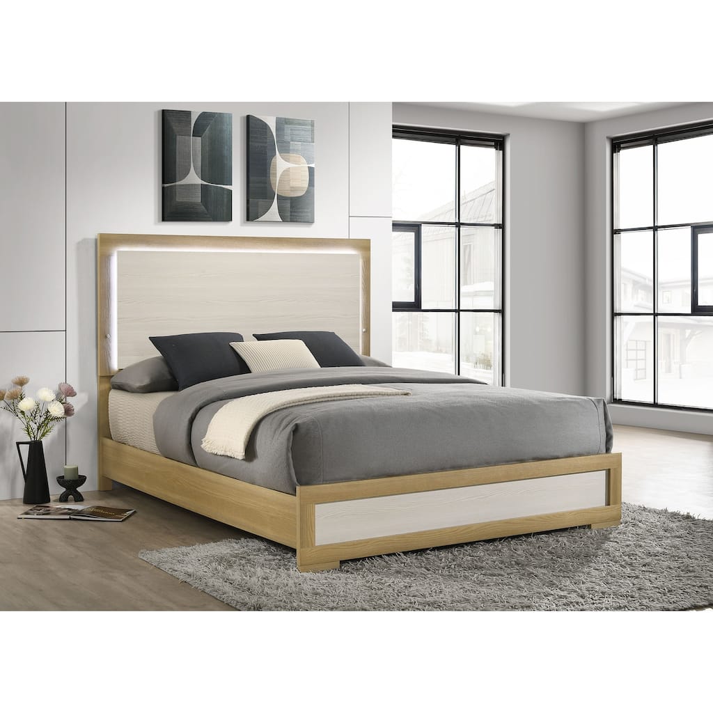 Lincoln Natural and White Wood Queen LED Panel Bed