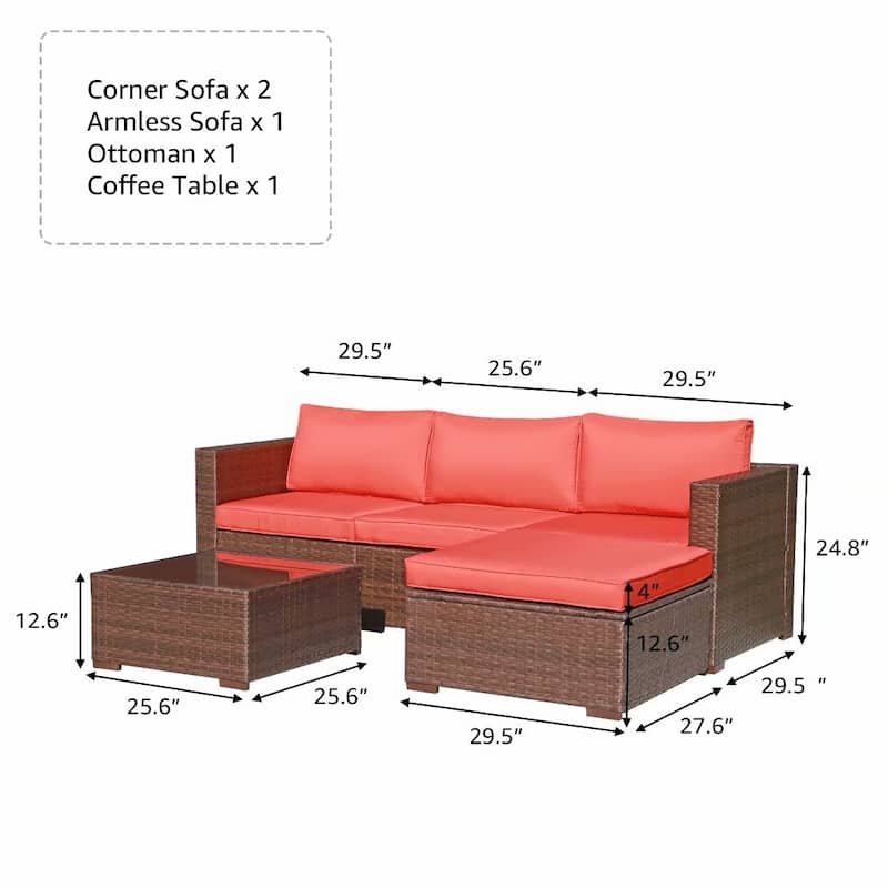 5-piece Outdoor Wicker Sectional Sofa Set with Cushions