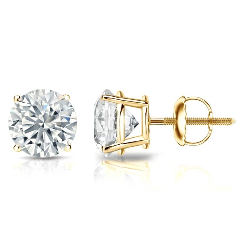 Auriya 14k Gold Lab Grown Round Diamond Stud Earrings 0.50 to 5.00 ct. tw. Screw-Back (F-G VS) - Yellow - 4.00 ct. tw.