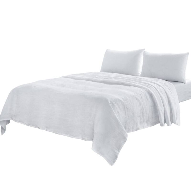 HomeRoots Four Piece White Linen King Sheet Set