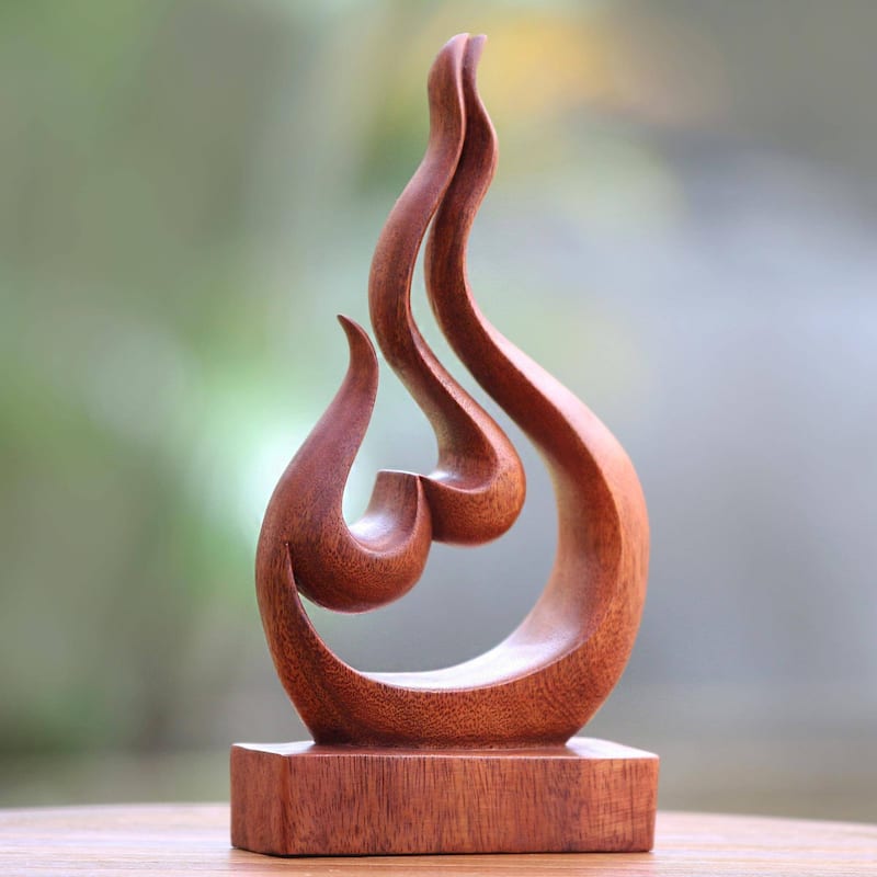 Wood sculpture, 'Lover's Passion' - 11.75" H x 6" W x 2" D