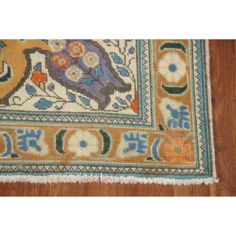 Hand Knotted Oriental 100% Wool Carpet Traditional Geometric Yellow & Gold Tabriz Area Rug - 4' 11'' X 3' 4''