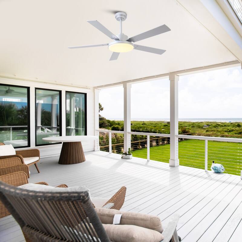 52" Modern Silver Reversible 5-Blade Dimmable Intergrated LED Ceiling Fan with Remote
