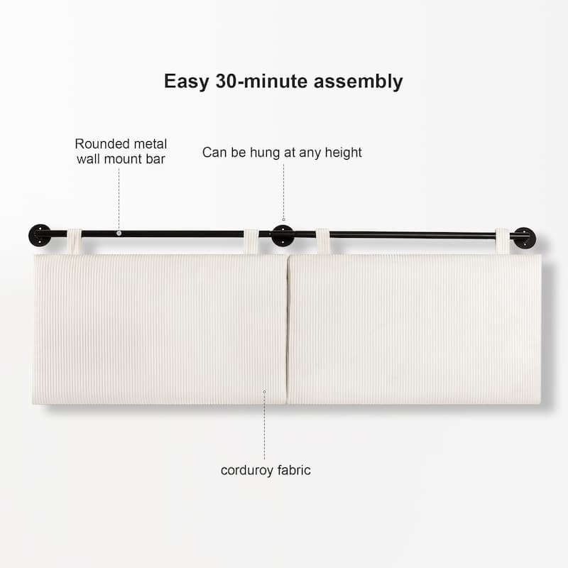 Adeco 70-Inch Corduroy Upholstered Wall Mount Hanging Headboard