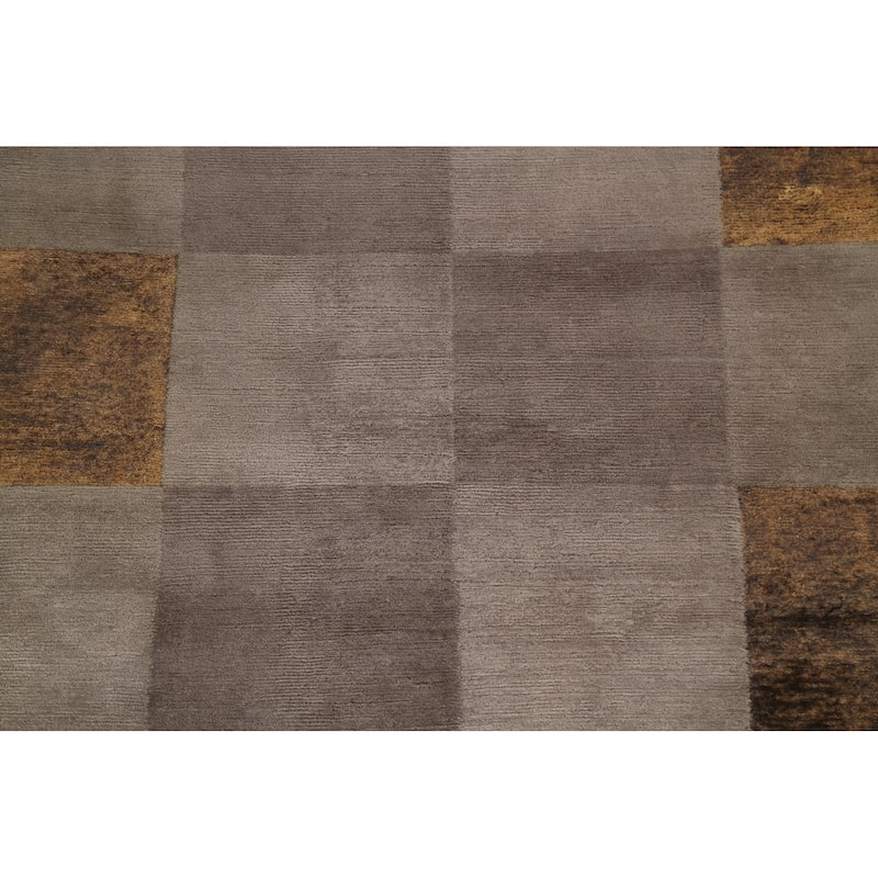 Checkered Vegetable Dye Nepalese Oriental Wool Area Rug Hand-knotted - 5'2" x 7'11"