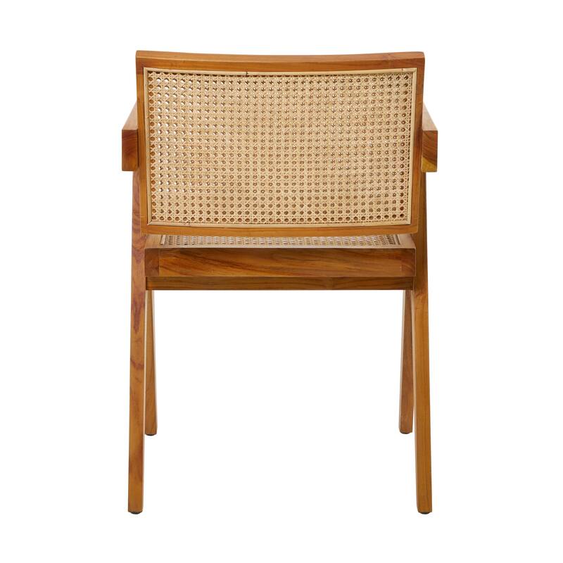 Teak Wood Living Room Accent Chair with Leather or Woven Cane Seat