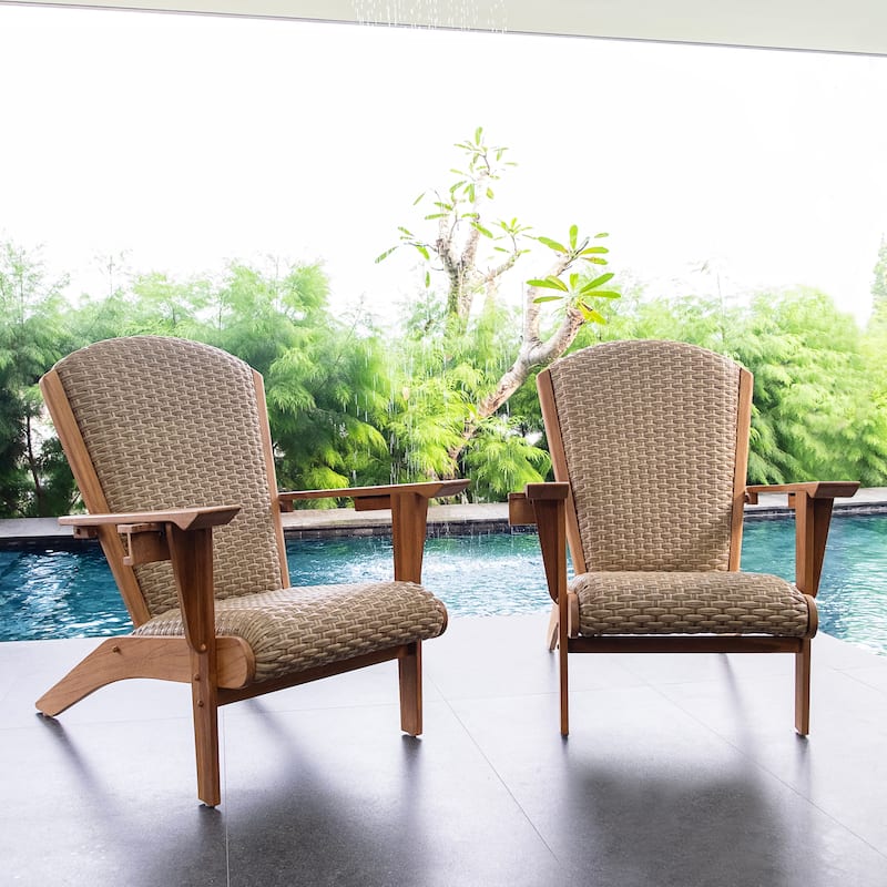 Cambridge Casual Camden Teak Patio Adirondack Chair Set of 2 with Padded Woven Seat