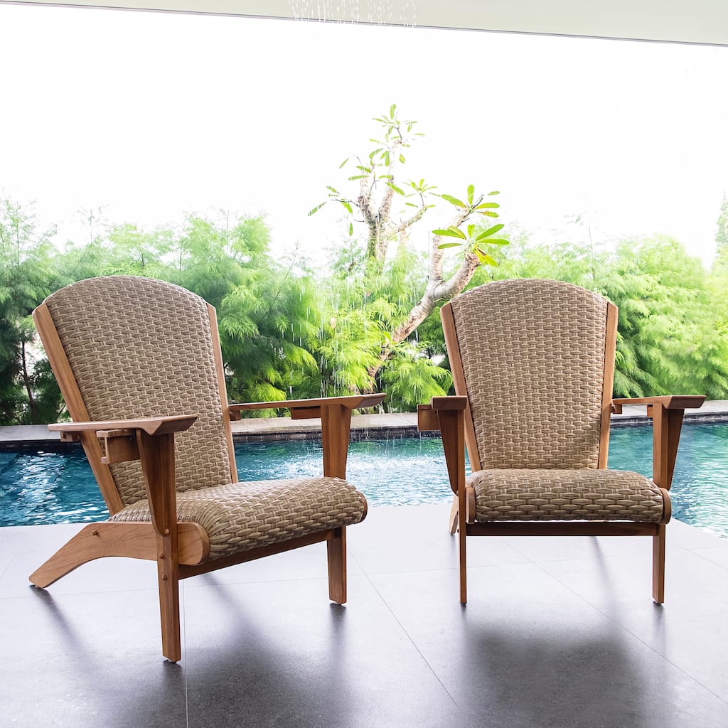 Cambridge Casual Camden Teak Patio Adirondack Chair Set of 2 with Padded Woven Seat