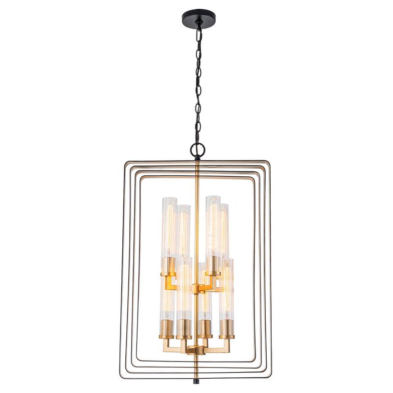 19.7" 8-Light Modern Black Gold Pendant Light with Ribbed Glass Tubes - Dia.19.5-in