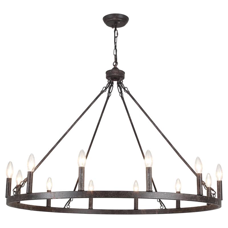 12-Light 37.99 in. Rustic Wagon Wheel Chandelier for Bedroom Kitchen