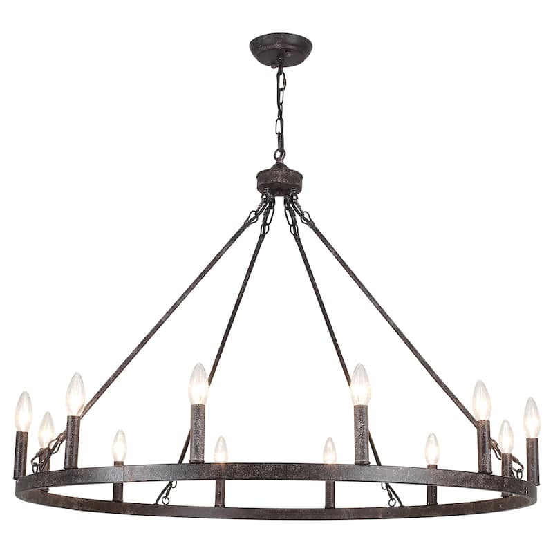 12-light Rustic Farmhouse Wagon Wheel Chandelier for Living Room - W37.99" x H90.55" - N/A