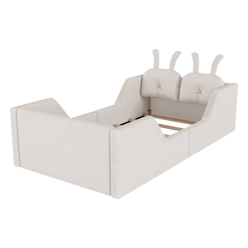 Twin Upholstered Platform Bed with Rabbit Cushion & Removable Rails