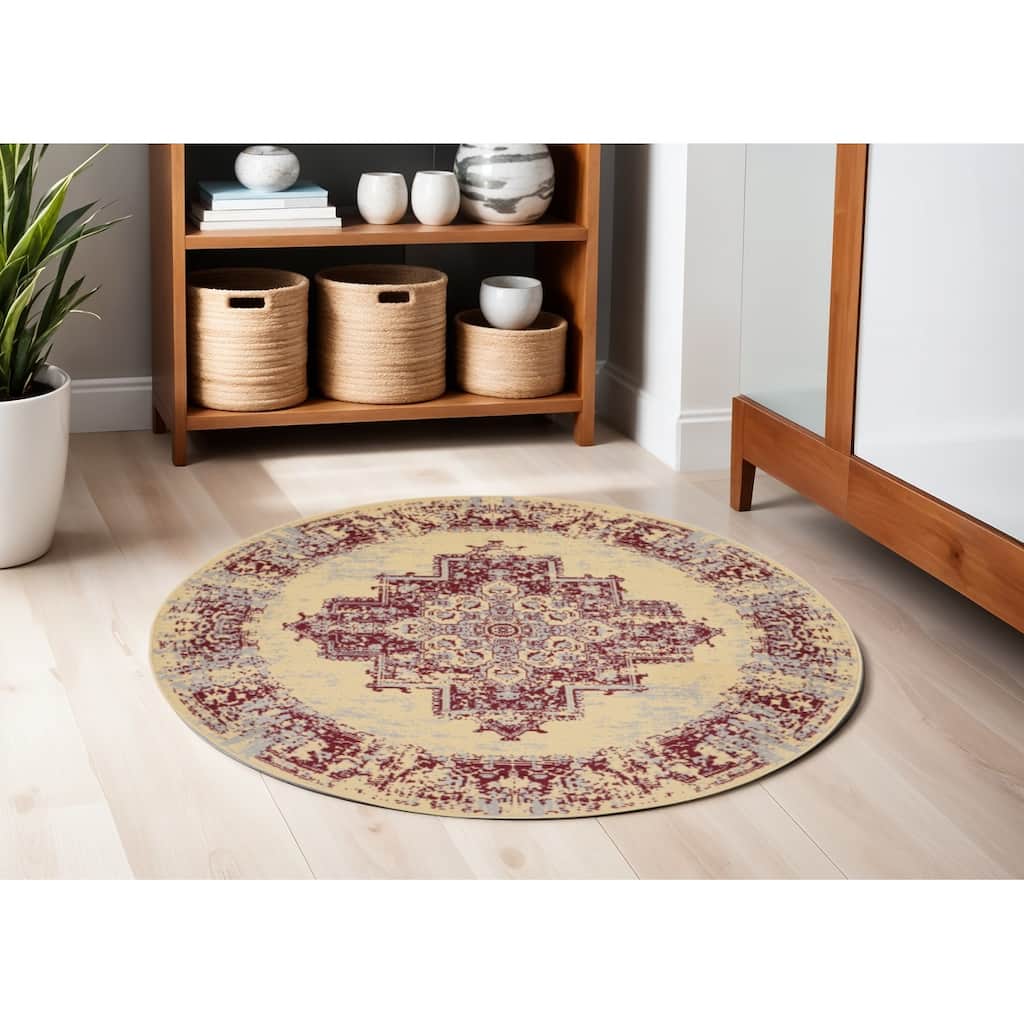 Lije Power Loomed Distressed Geometric Non Skid Stain Resistant Area Rug By HomeRoots - 63' X '63' X '0.5