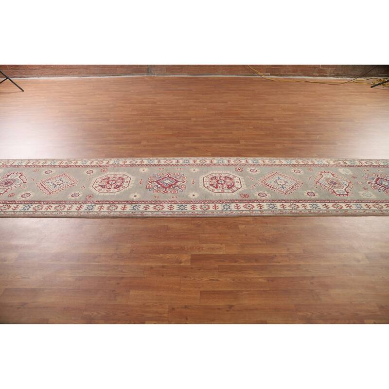 Kazak Runner Rug Handmade Geometric Wool Carpet - 2'9" x 19'3"