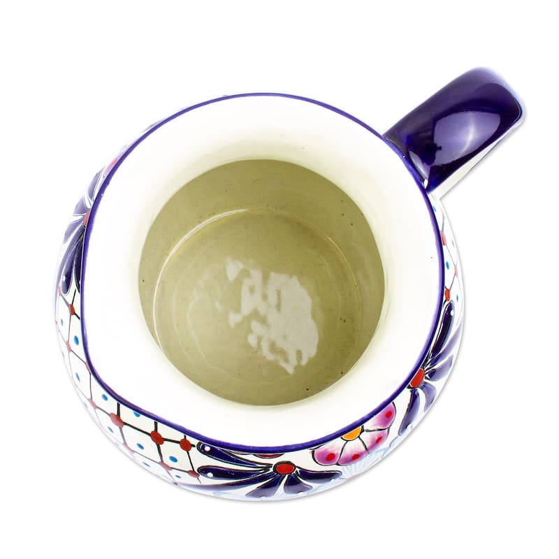 NOVICA Artisan Handblown Ceramic Pitcher Colorful Talaverastyle Multicolor Mexico Tableware Drinkware 'Colors Of Mexico'